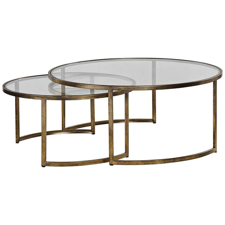 Image 3 Rhea 42" Wide Gold Leaf and Glass Nesting Tables 2-Piece Set