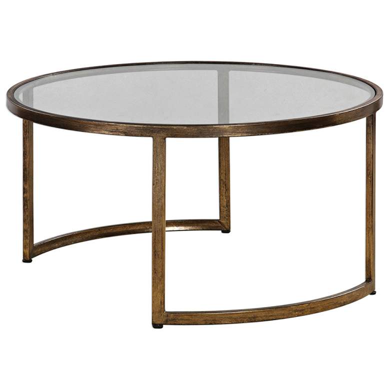 Image 4 Rhea 42 inch Wide Gold Leaf and Glass Nesting Tables 2-Piece Set more views