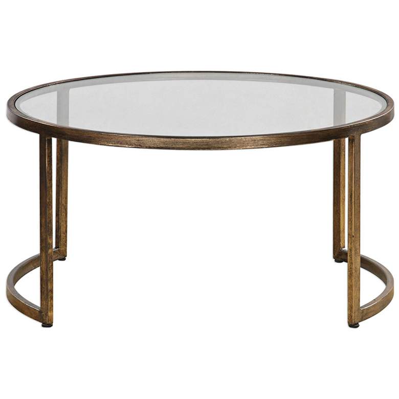 Image 5 Rhea 42 inch Wide Gold Leaf and Glass Nesting Tables 2-Piece Set more views