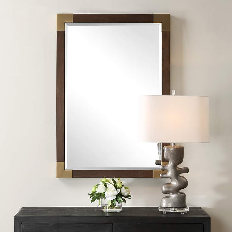 Image 1 Rhea Aged Walnut and Gold 27 1/2" x 39 1/2" Wall Mirror