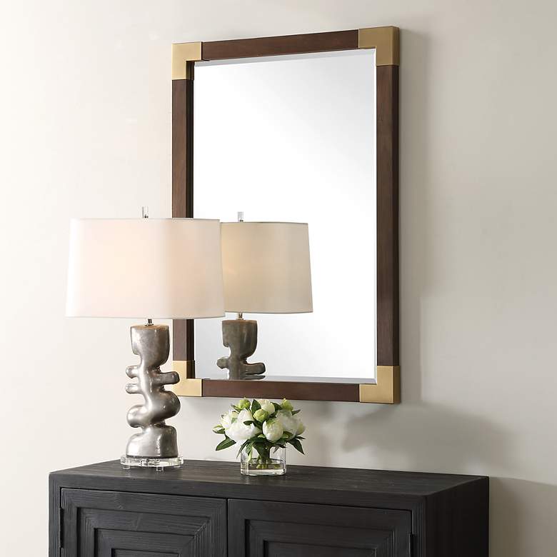 Image 3 Rhea Aged Walnut and Gold 27 1/2" x 39 1/2" Wall Mirror more views