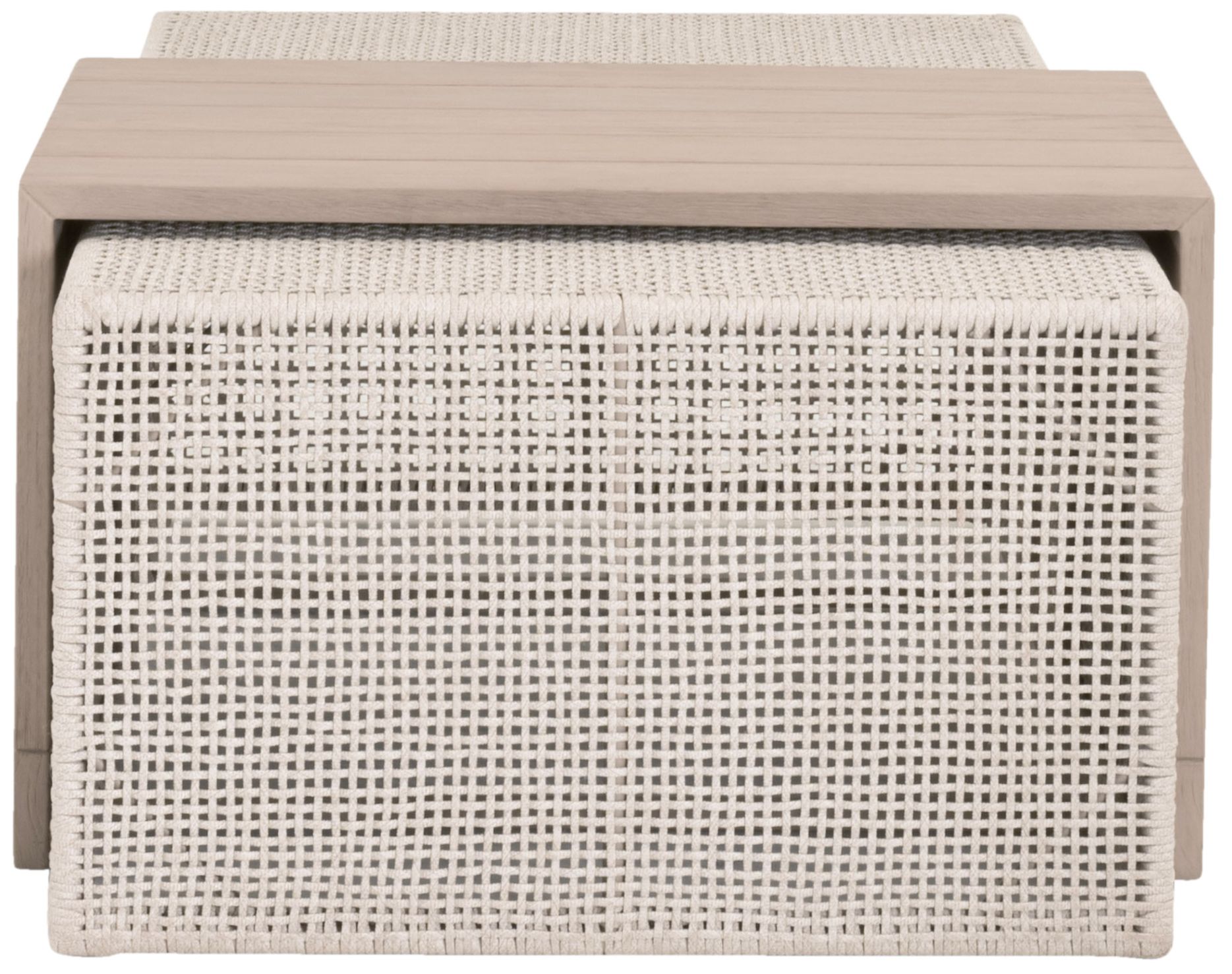 Rhode Outdoor Coffee Table, Oat Flat Rope, Washed Ever Teak