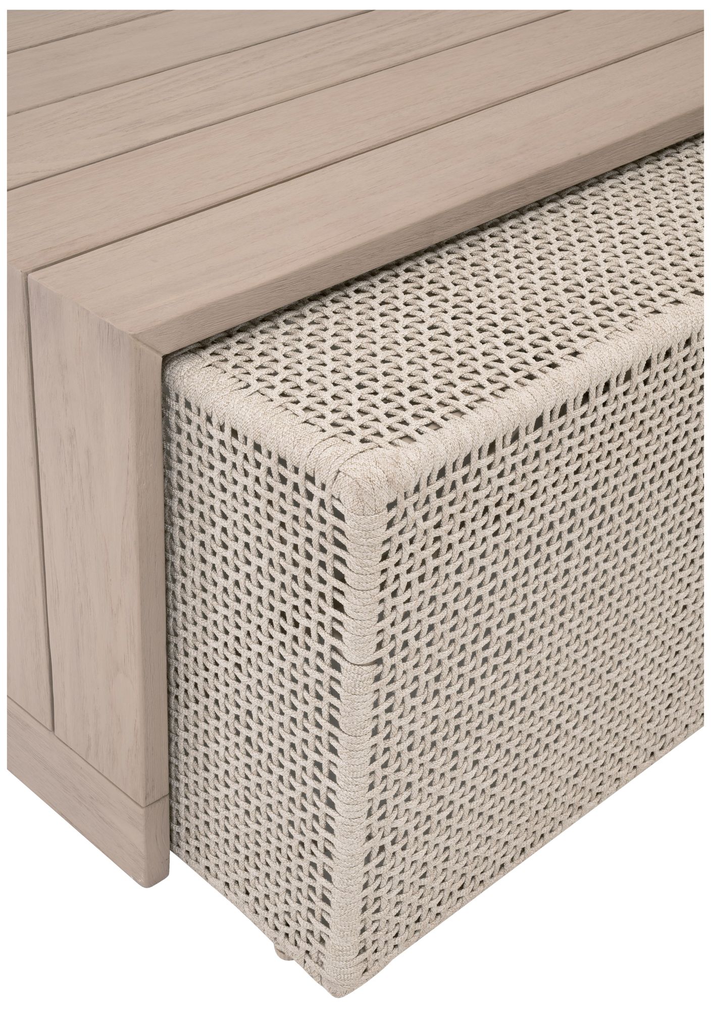 Rhode Outdoor Coffee Table, Oat Flat Rope, Washed Ever Teak