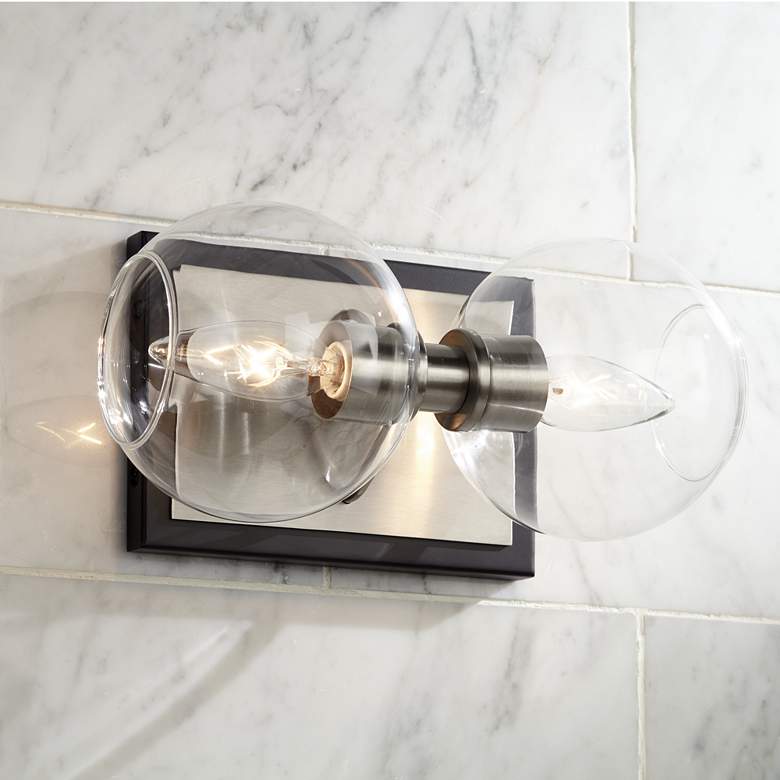 Image 1 Rhodes 10" Wide Brushed Nickel Black 2-Light Wall Sconce
