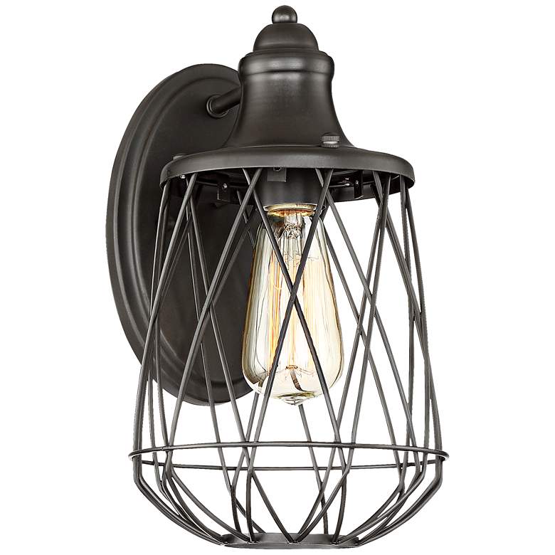 Image 1 Rhodes 12 inch High Bronze Caged Wall Sconce