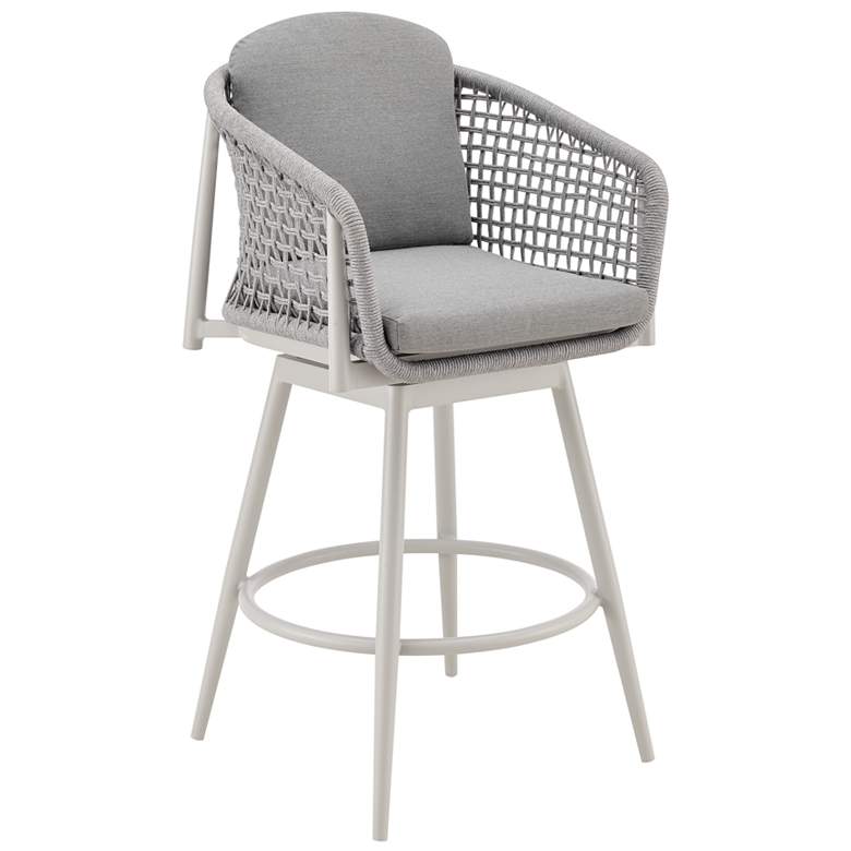 Image 1 Rhodes 26 in. Outdoor Barstool in Aluminum, Light Gray Rope and Cushions