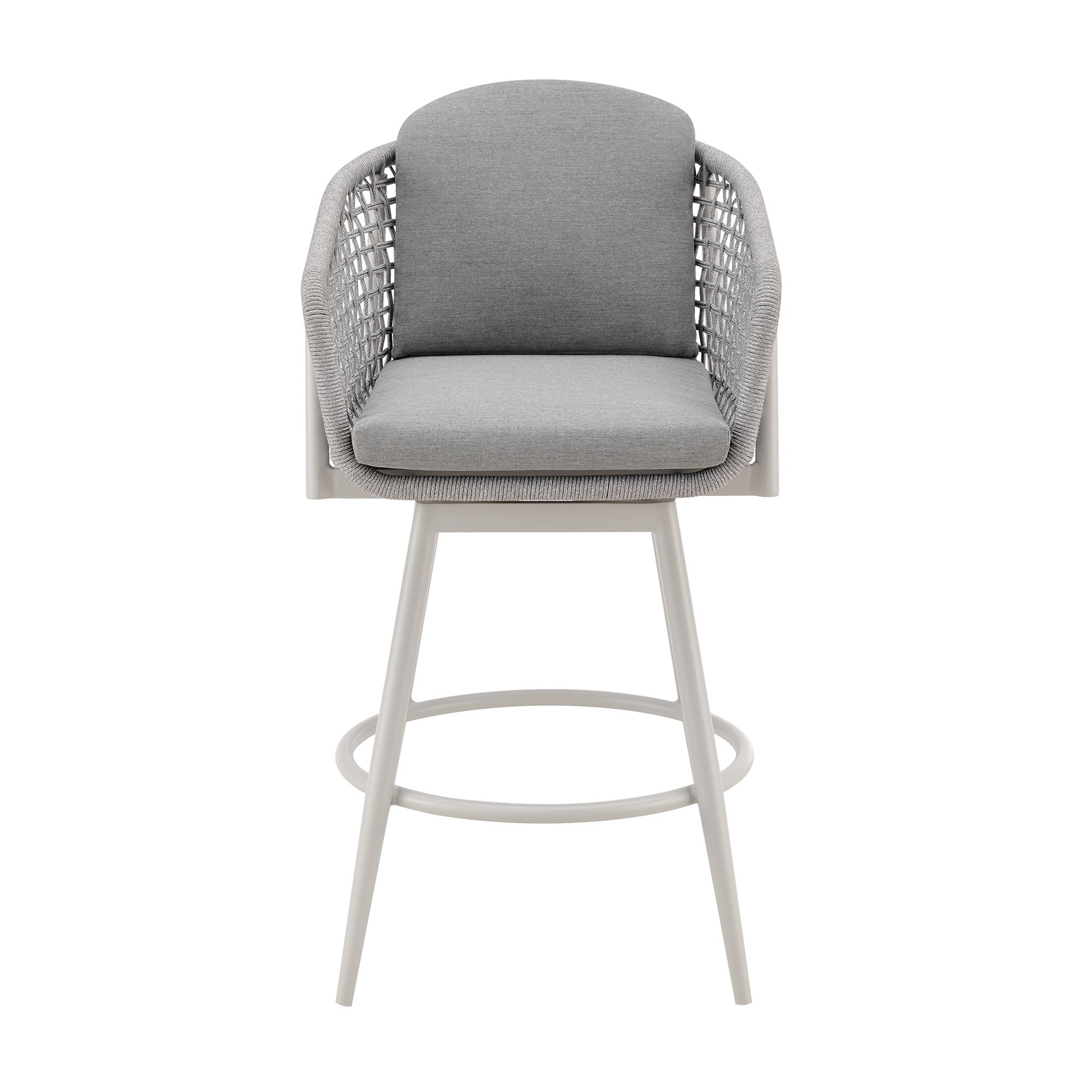 Image 3 Rhodes 26 in. Outdoor Barstool in Aluminum, Light Gray Rope and Cushions more views