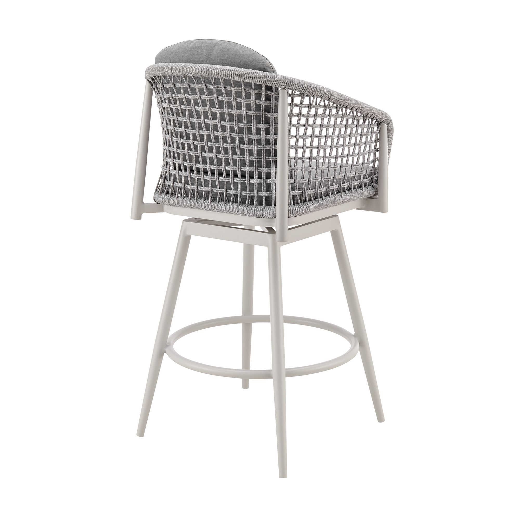 Image 4 Rhodes 26 in. Outdoor Barstool in Aluminum, Light Gray Rope and Cushions more views