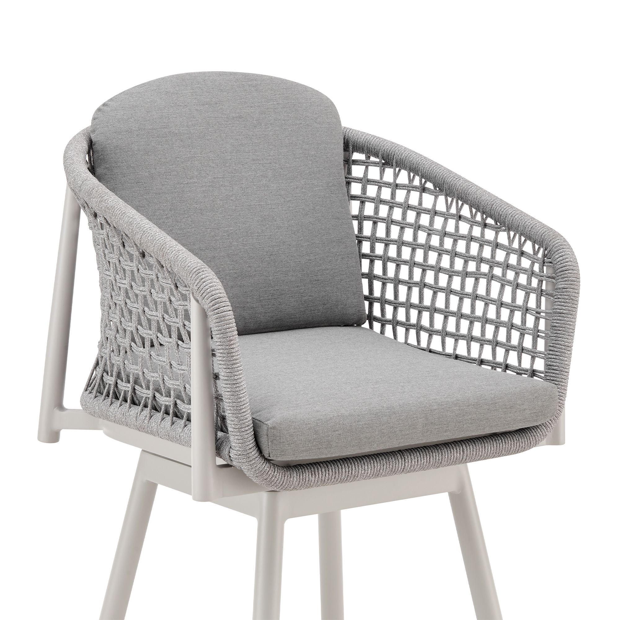 Image 5 Rhodes 26 in. Outdoor Barstool in Aluminum, Light Gray Rope and Cushions more views