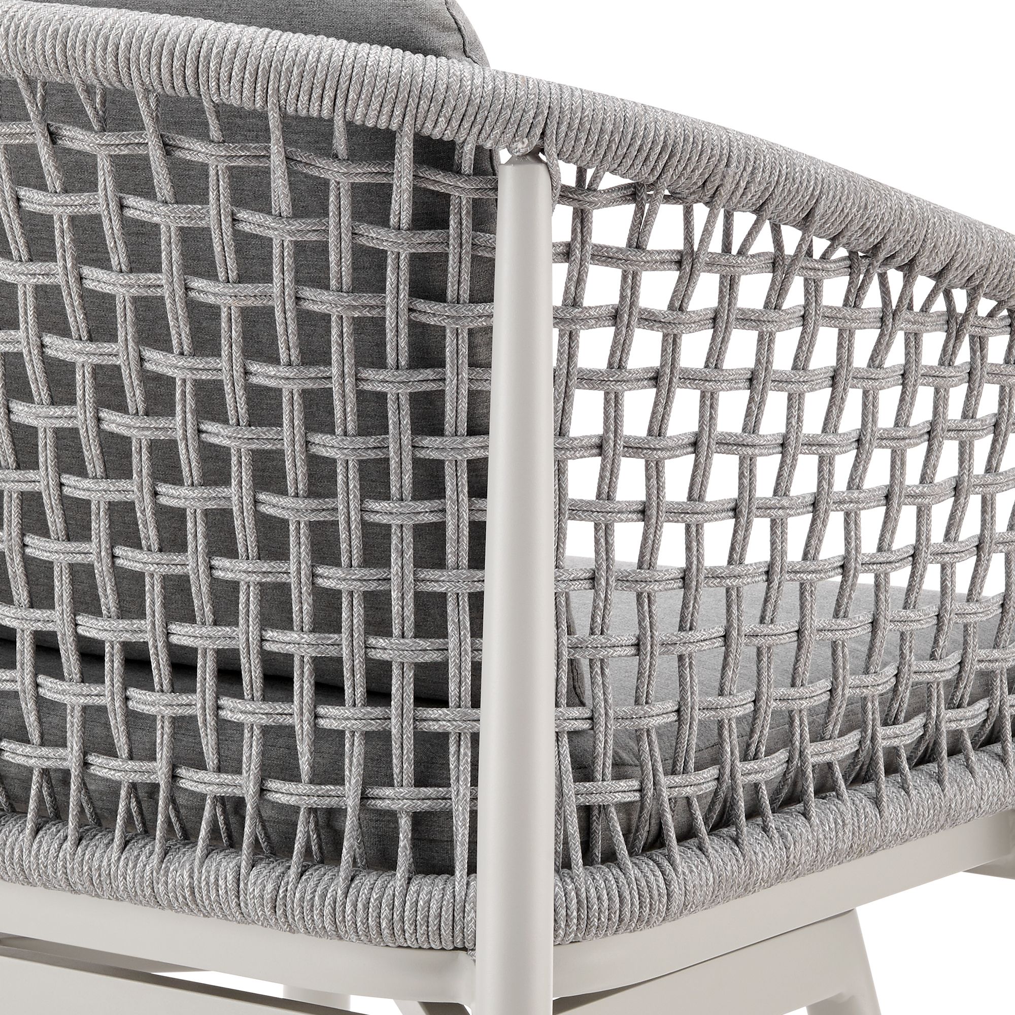 Rhodes 26 in. Outdoor Barstool in Aluminum, Light Gray Rope and Cushions