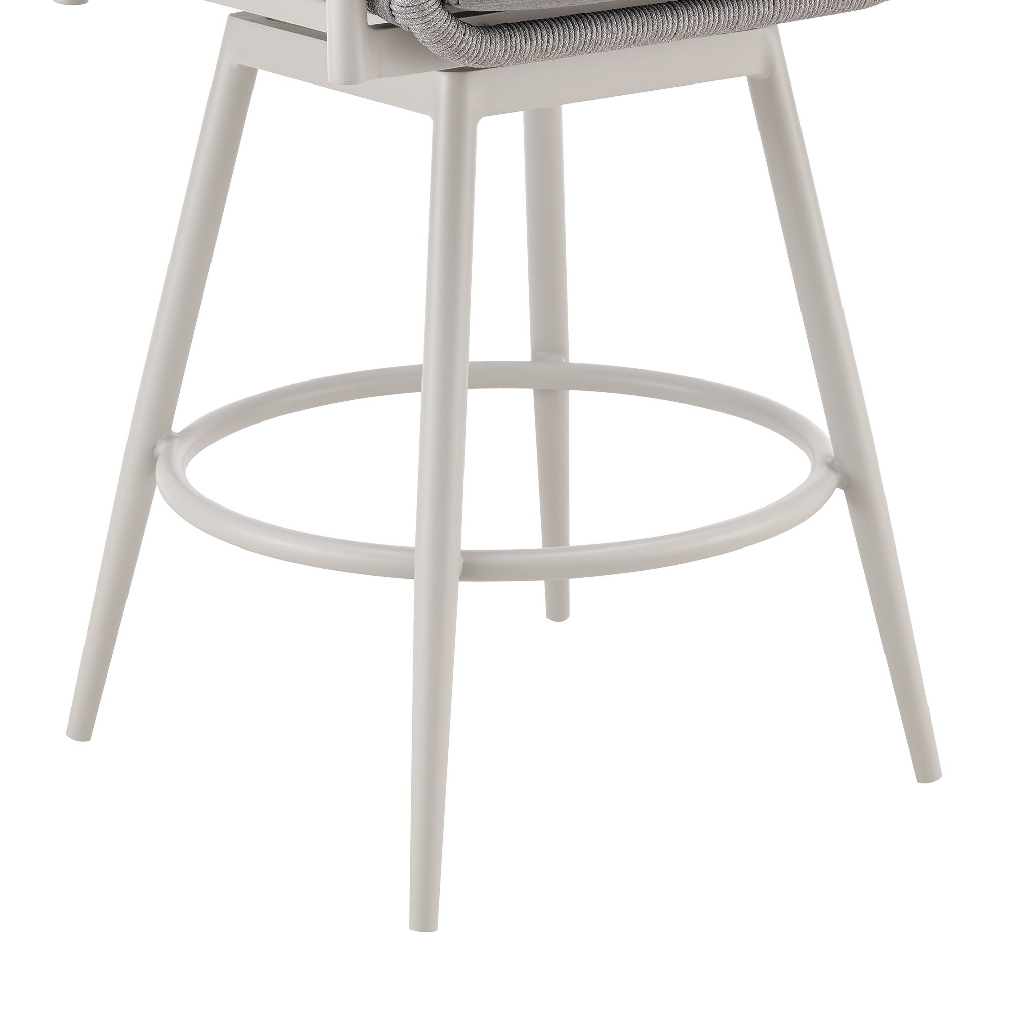 Rhodes 26 in. Outdoor Barstool in Aluminum, Light Gray Rope and Cushions