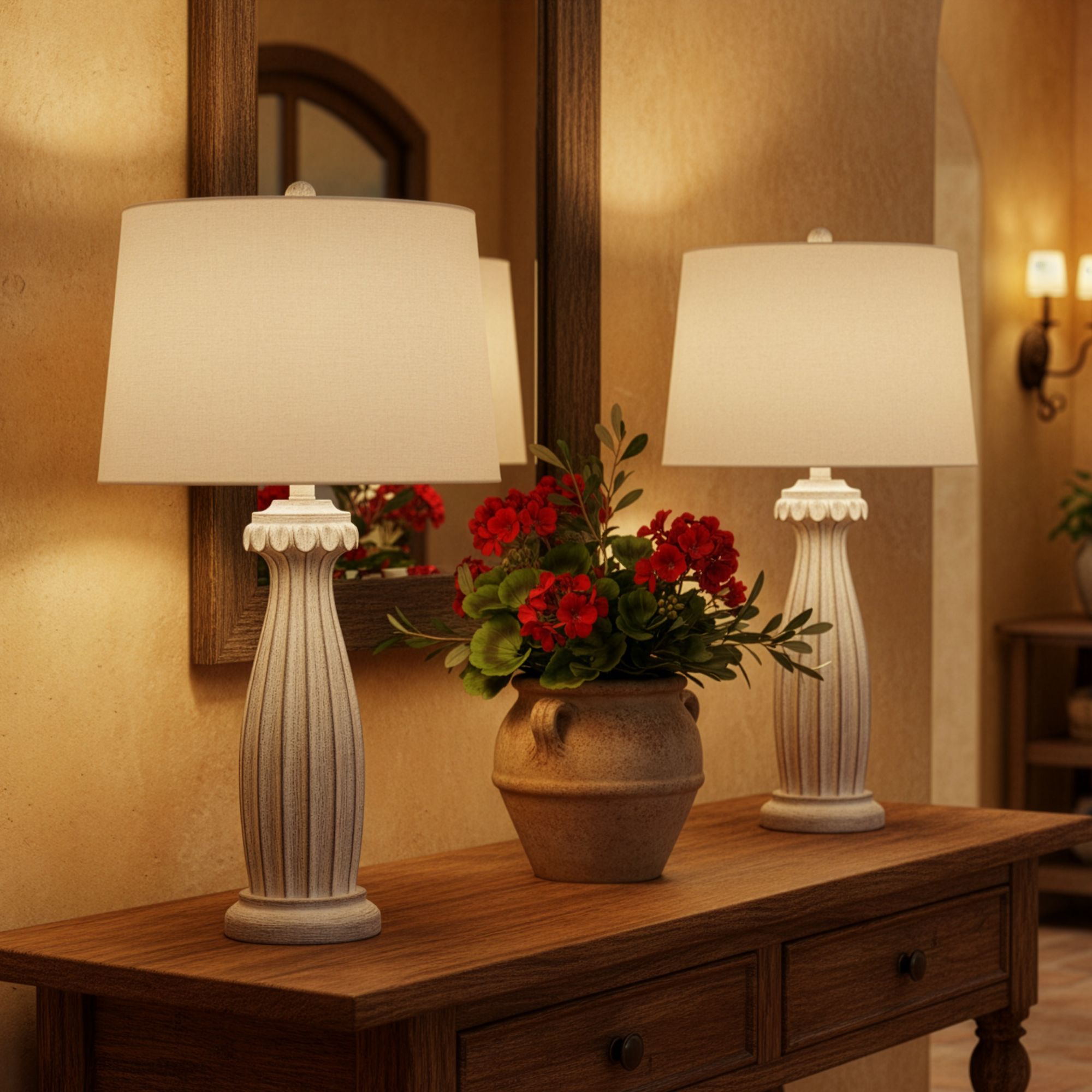Rhodes 28 1/2" High Distressed White Traditional Table Lamp Set of 2