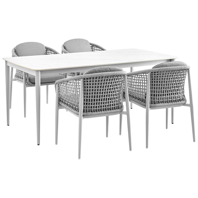 Image 1 Rhodes 5 Pc Outdoor Dining Set in Aluminum, Sintered Stone, Gray Cushions