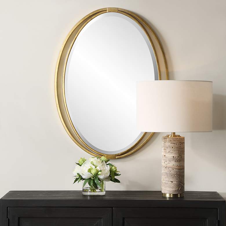 Image 1 Rhodes Metallic Gold Leaf 24 1/4" x 32" Oval Wall Mirror