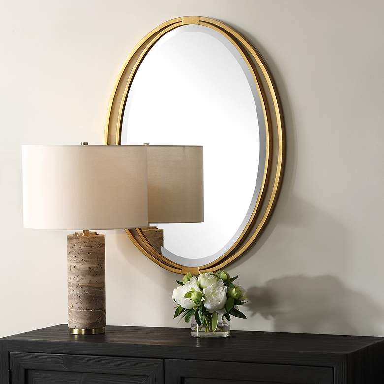 Image 3 Rhodes Metallic Gold Leaf 24 1/4" x 32" Oval Wall Mirror more views