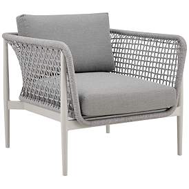 Image1 of Rhodes Outdoor Patio Armchair in Aluminum with Light Gray Rope and Cushions