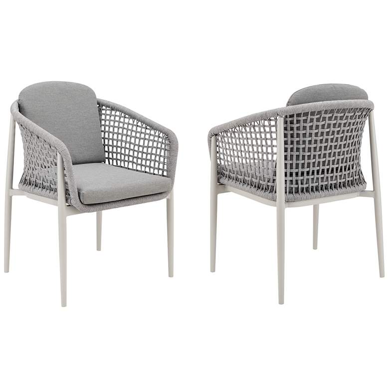 Image 1 Rhodes Set of 2 Outdoor Dining Chair in Aluminum, Light Gray Rope, Cushions