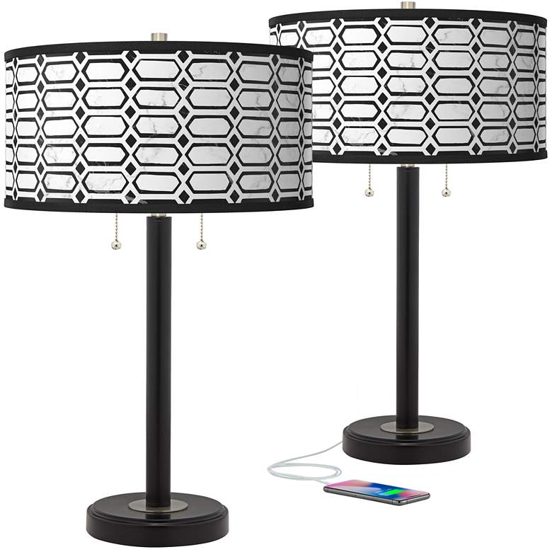 Image 1 Rhombi Arturo Black Bronze USB Table Lamps Set of 2