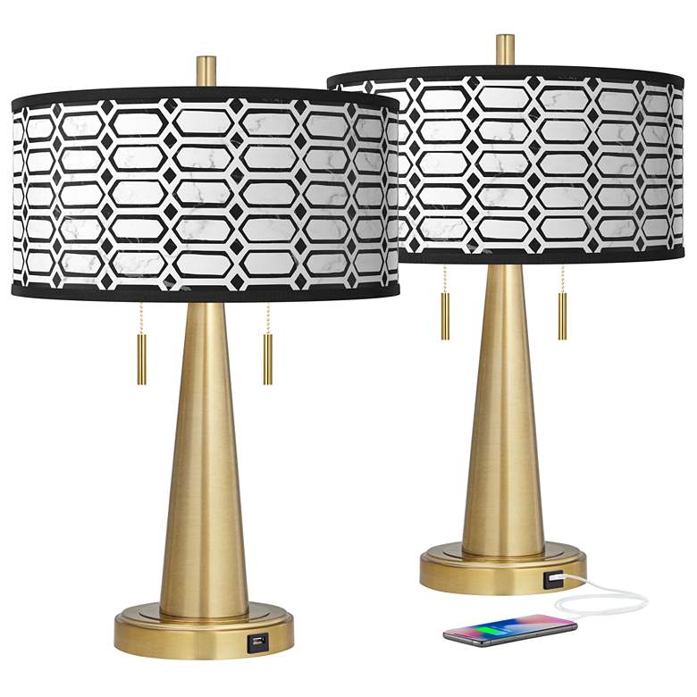 Image 2 Rhombi Vicki Gold USB Table Lamps Set of 2