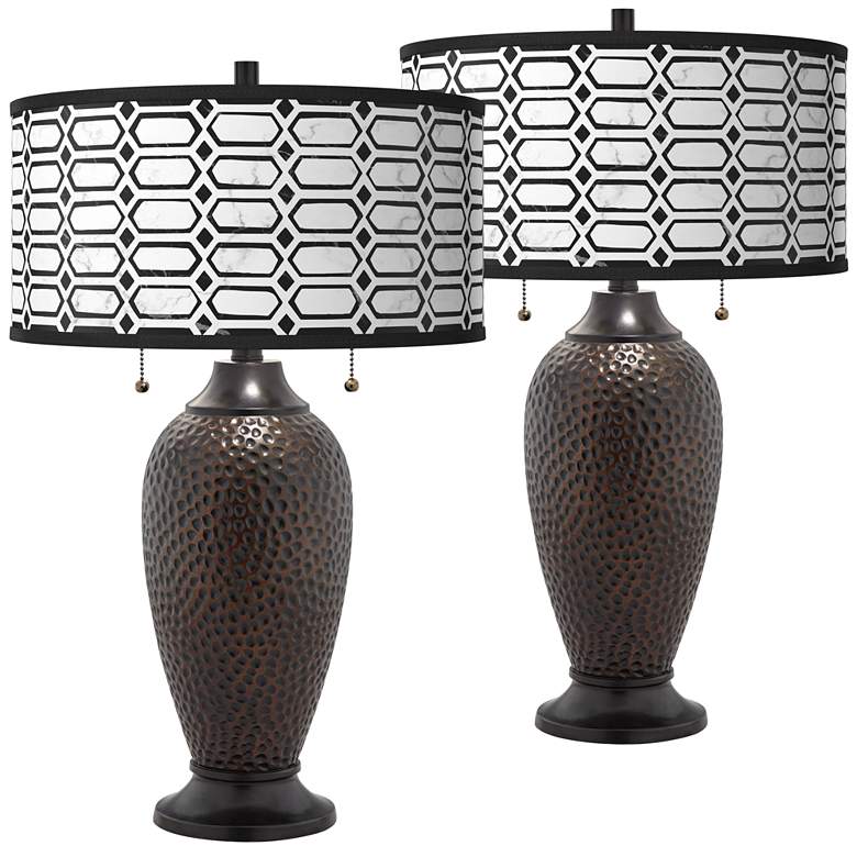 Image 1 Rhombi Zoey Hammered Oil-Rubbed Bronze Table Lamps Set of 2