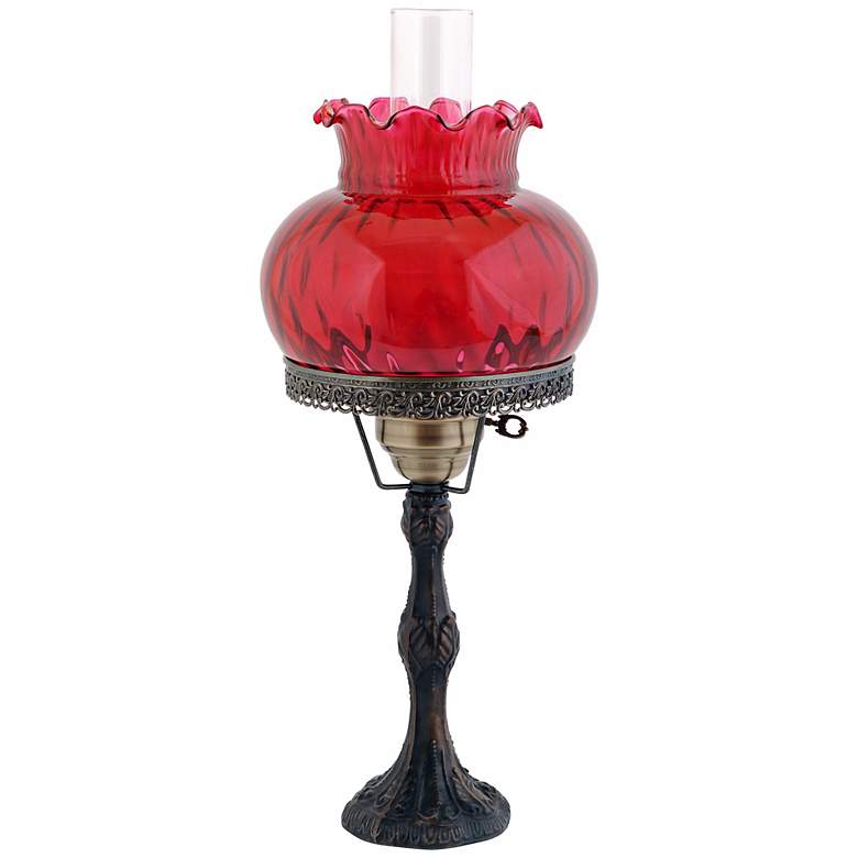 Image 1 Rhombus Cranberry Red Glass 20 inch High Hurricane Table Lamp