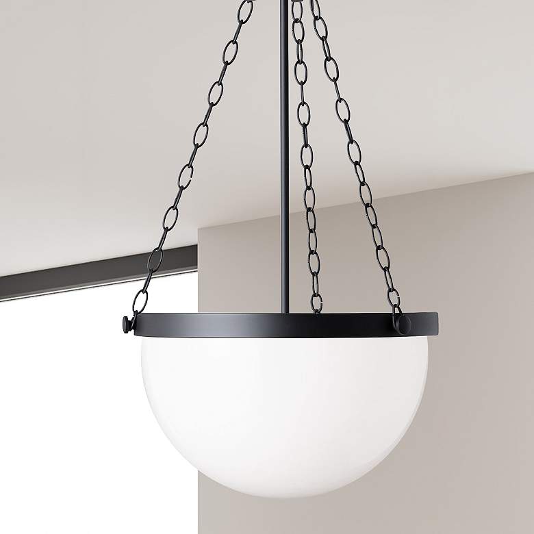 Image 1 Rhonda 15.5" Wide Matte Black Pendant With White Glass Shade