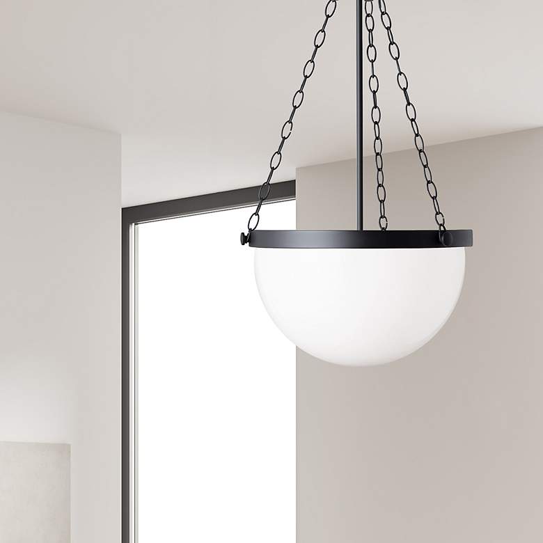 Image 4 Rhonda 15.5" Wide Matte Black Pendant With White Glass Shade more views