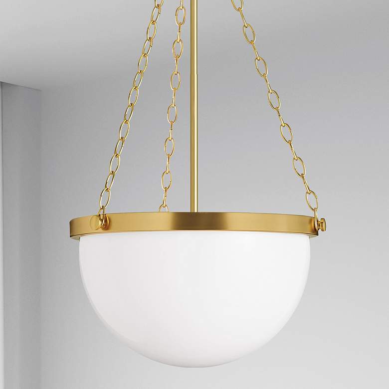 Image 1 Rhonda 15 1/2" Wide Aged Brass Pendant Light w/ Opal Glass
