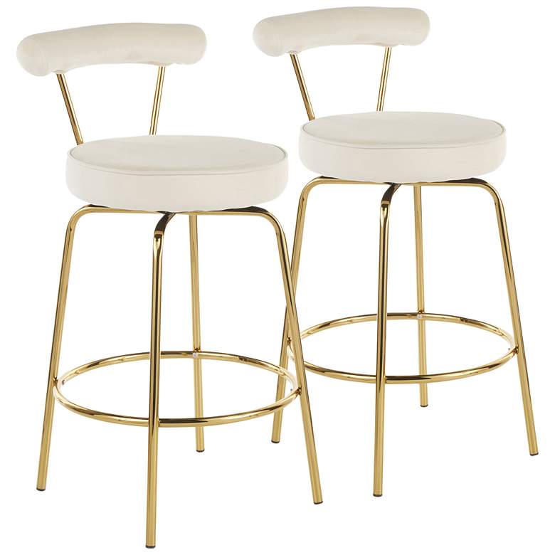 Image 1 Rhonda Glam Counter Stool Gold Metal Cream Velvet by LumiSource Pair