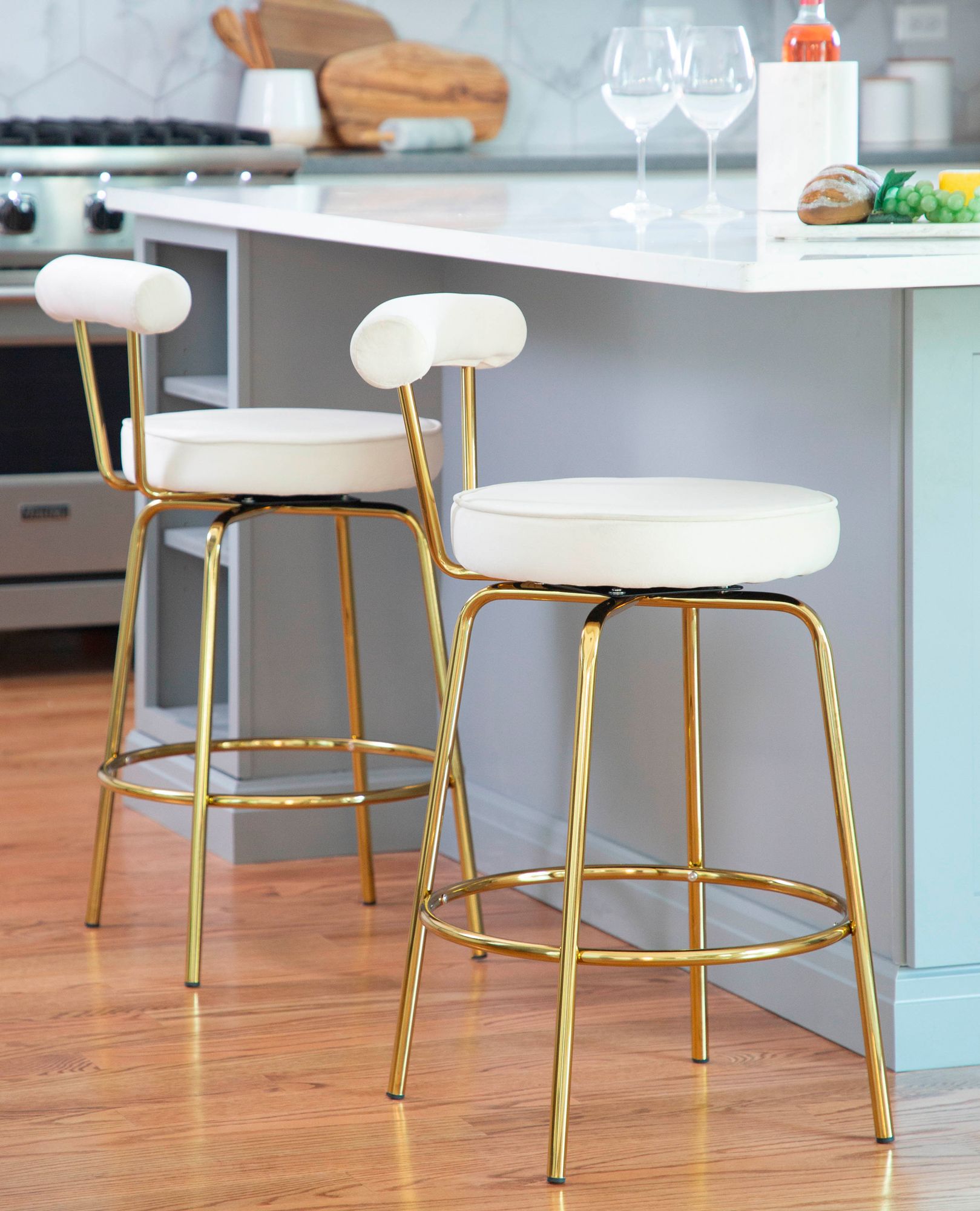 Rhonda Glam Counter Stool Gold Metal Cream Velvet by LumiSource Pair