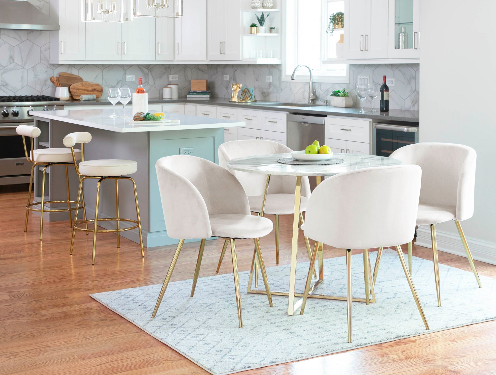 Rhonda Glam Counter Stool Gold Metal Cream Velvet by LumiSource Pair