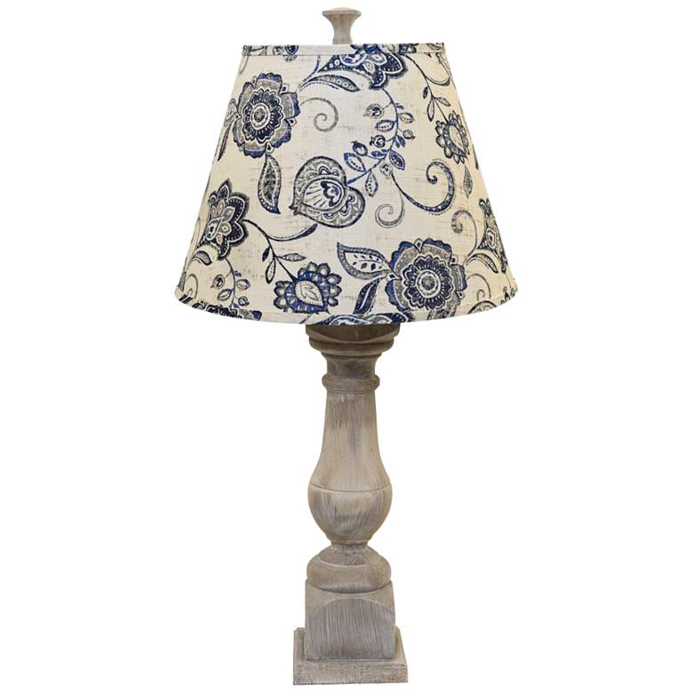 Image 1 Rhone Washed Table Lamp with Cottage Lily Blue Linen Shade