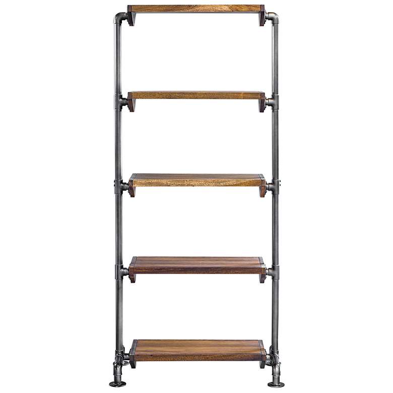 Image 3 Rhordyn 33" Wide Aged Gunmetal Walnut Wood 5-Shelf Etagere