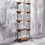 2_Rhordyn 33" Wide Aged Gunmetal Walnut Wood 5-Shelf Etagere