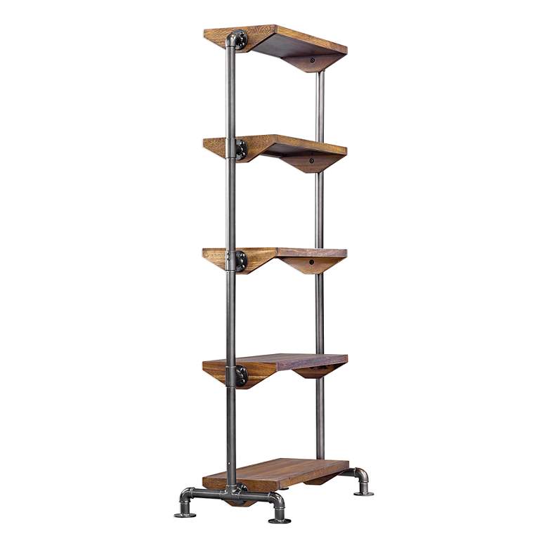 Image 4 Rhordyn 33" Wide Aged Gunmetal Walnut Wood 5-Shelf Etagere more views