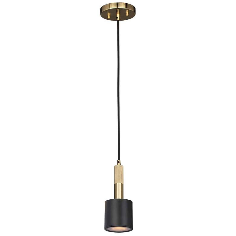 Image 1 Rhoswen 3.5"W Matte Black And Aged Brass Pendant With Frosted Diffuser