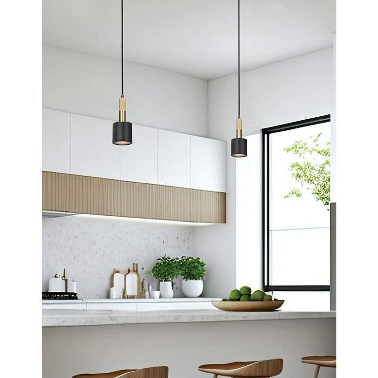 Image 2 Rhoswen 3.5"W Matte Black And Aged Brass Pendant With Frosted Diffuser more views