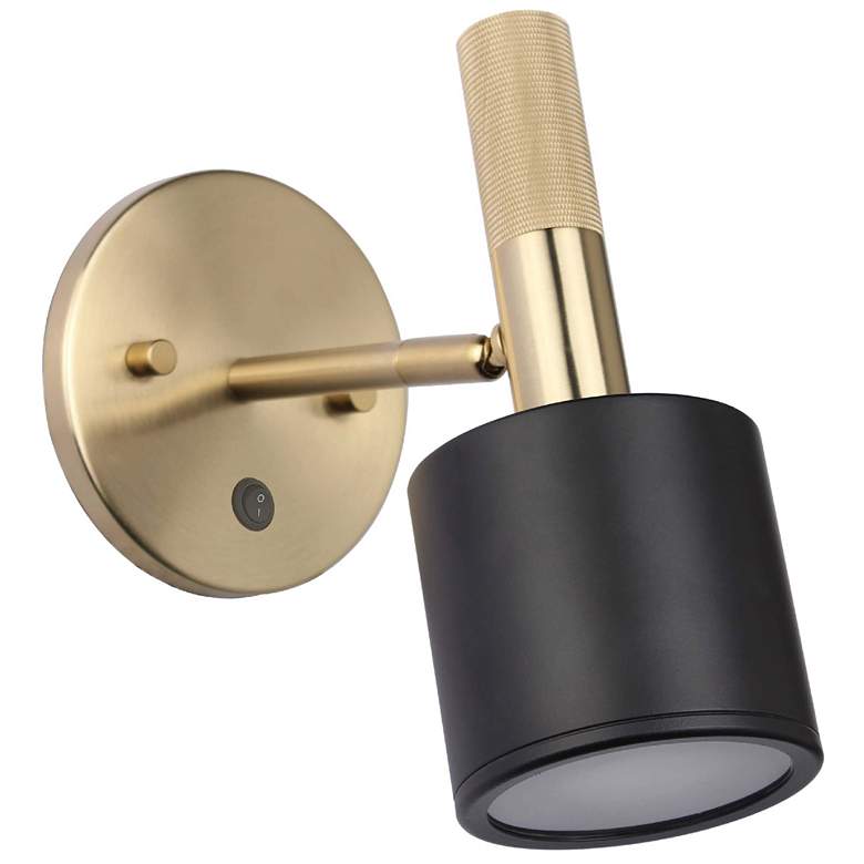 Image 1 Rhoswen 8.5"H Matte Black And Brass Wall Sconce w/ Frosted Diffuser