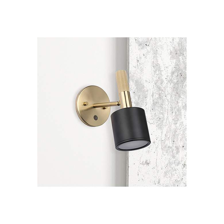 Image 1 Rhoswen 8.5"H Matte Black And Brass Wall Sconce w/ Frosted Diffuser