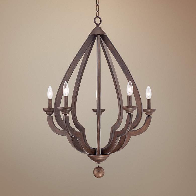 Image 1 Rhys Collection 26" Wide Wooden Bronze Chandelier