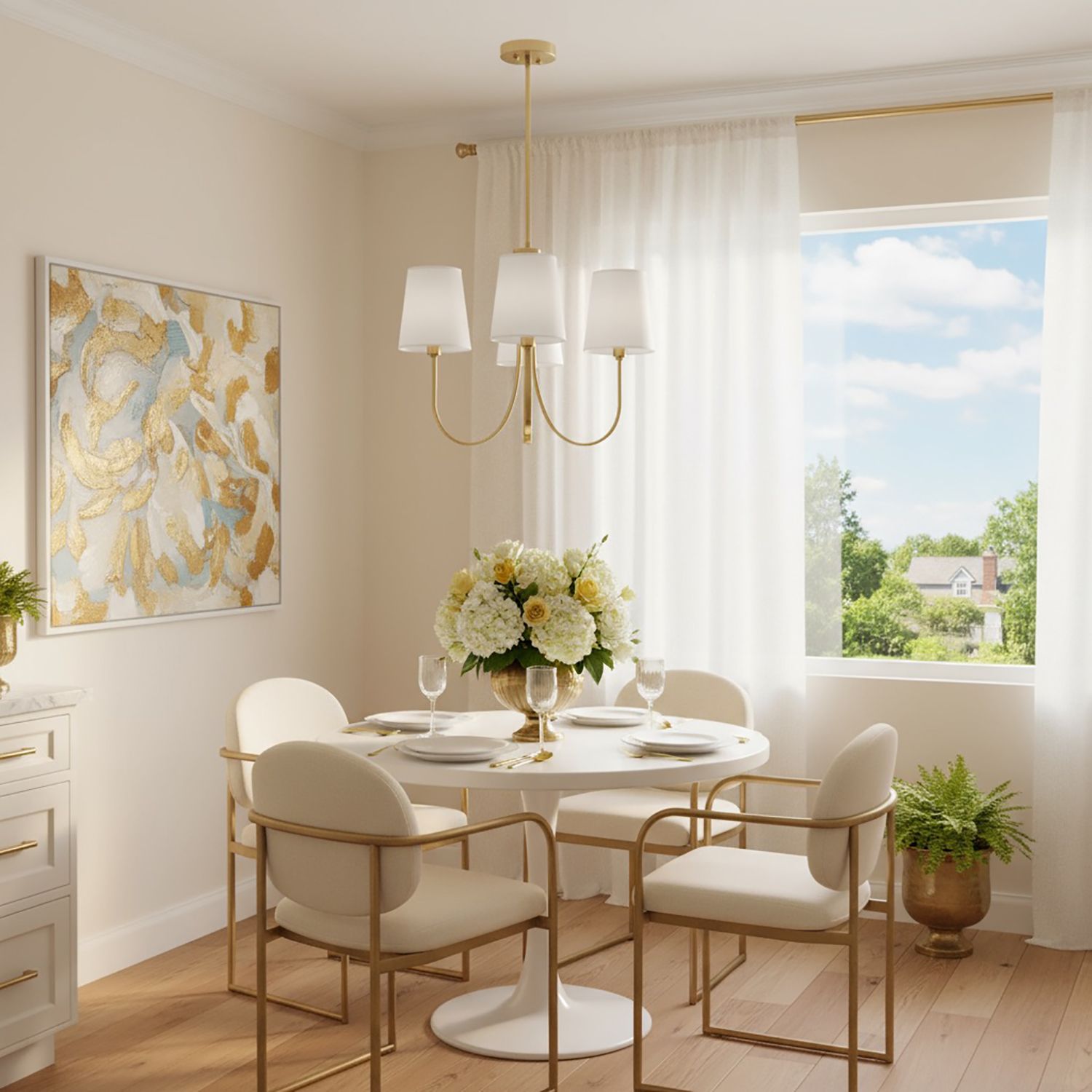 Image 5 Rhythm 23.6" Wide 3-Light Brushed Gold Chandelier With White Linen Sha more views