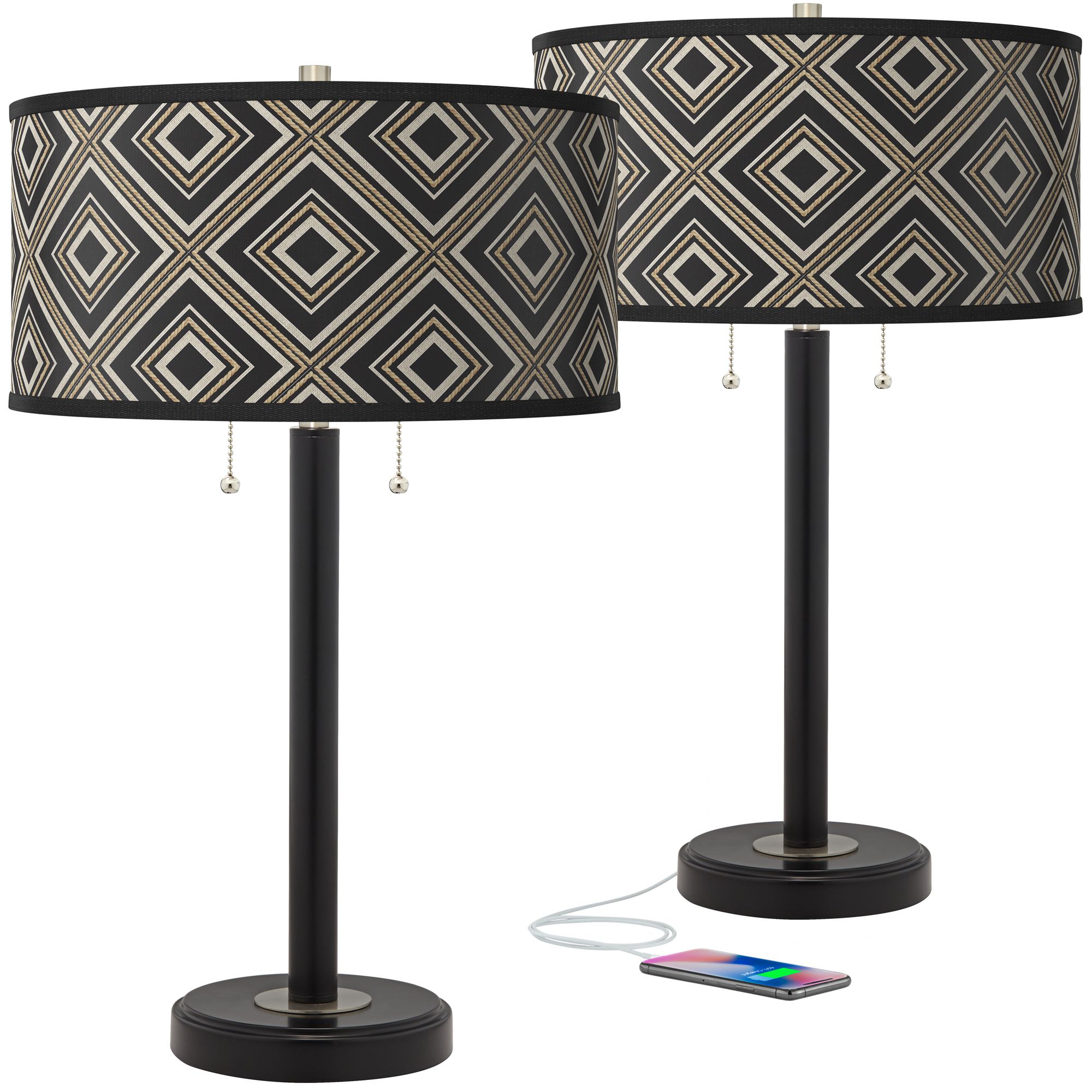 Image Rhythm Arturo Black Bronze USB Table Lamps Set of 2