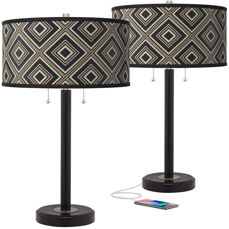 Image 1 Rhythm Arturo Black Bronze USB Table Lamps Set of 2