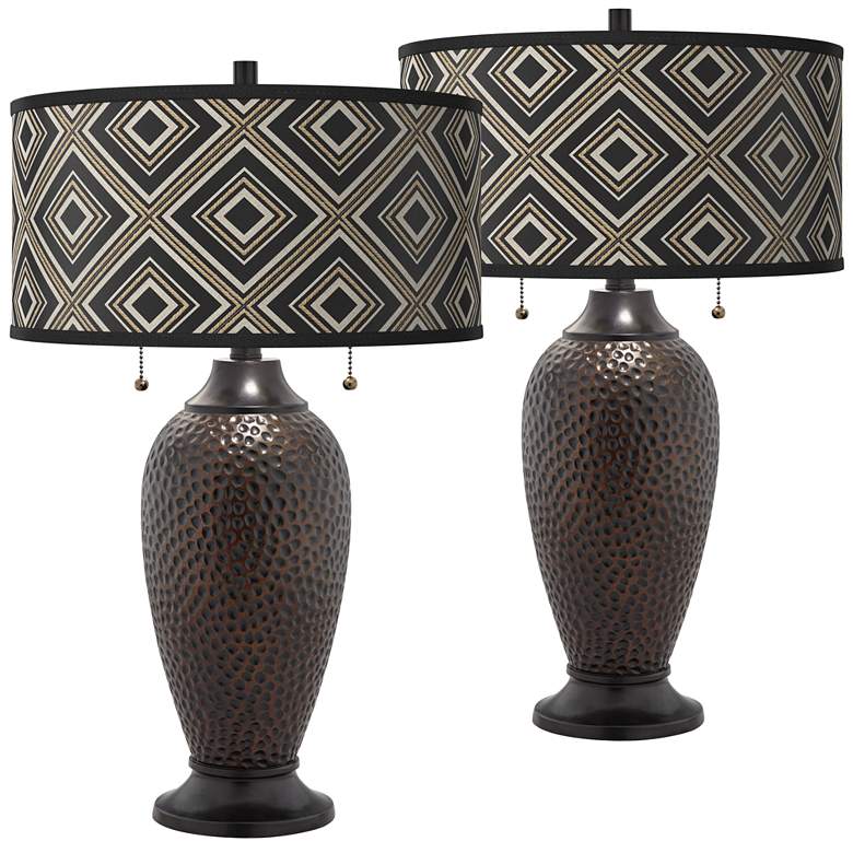 Image 1 Rhythm Zoey Hammered Oil-Rubbed Bronze Table Lamps Set of 2