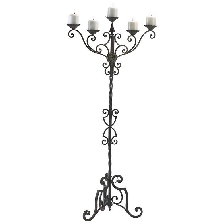 Image 1 Rialto 56 1/2 inch High Aged Iron Floor Candelabra Candle Holder