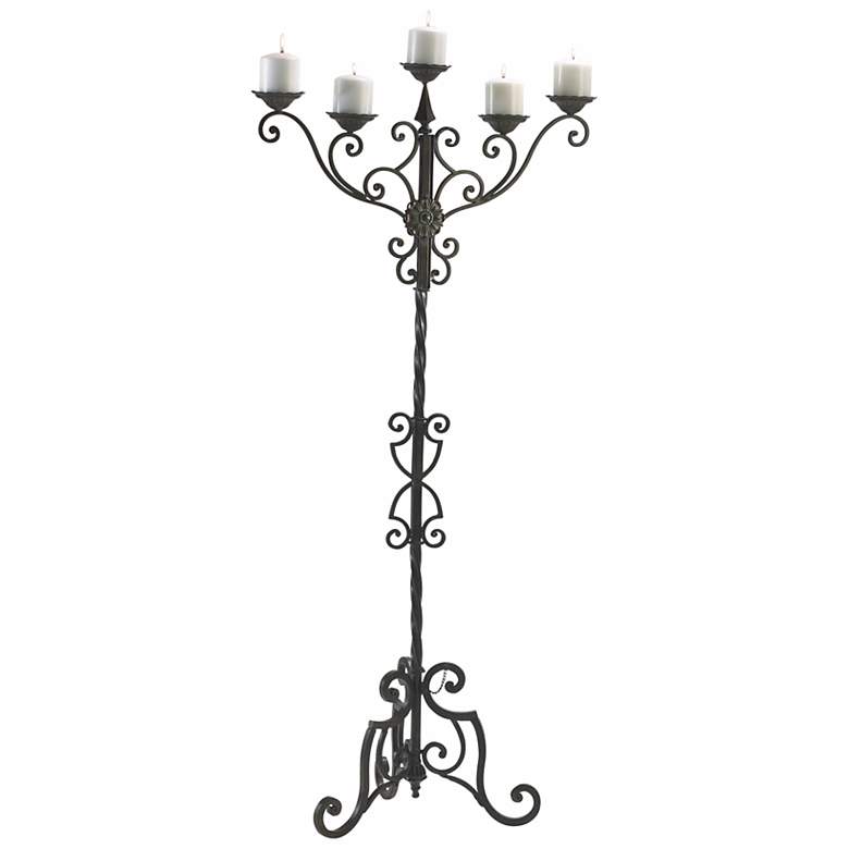 Image 1 Rialto 56 1/2" High Aged Iron Floor Candelabra Candle Holder