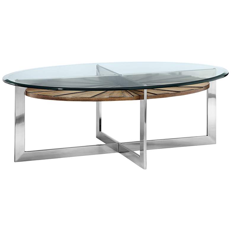 Image 1 Rialto Glass-Top Toffee Shelf Modern Oval Cocktail Table