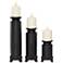 Ribbed Black Ceramic Cylinder Pillar Candle Holders Set of 3