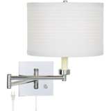 Ribbed Shade Chrome Finish Plug-In Swing Arm Wall Lamp