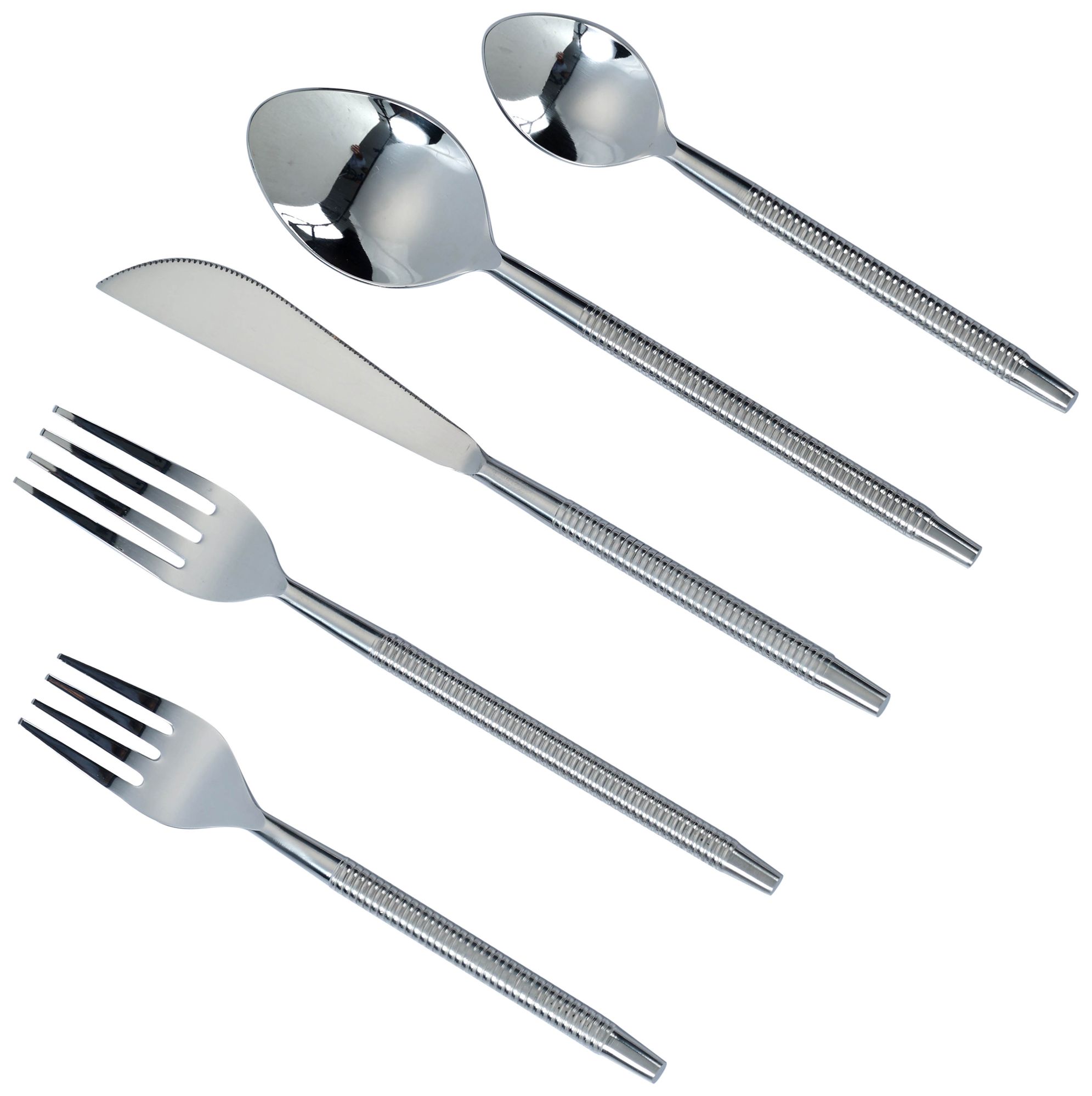 Image 2 Ribbed Silver Stainless Steel Flatware - Set of 5 Pieces - Service For 1 more views